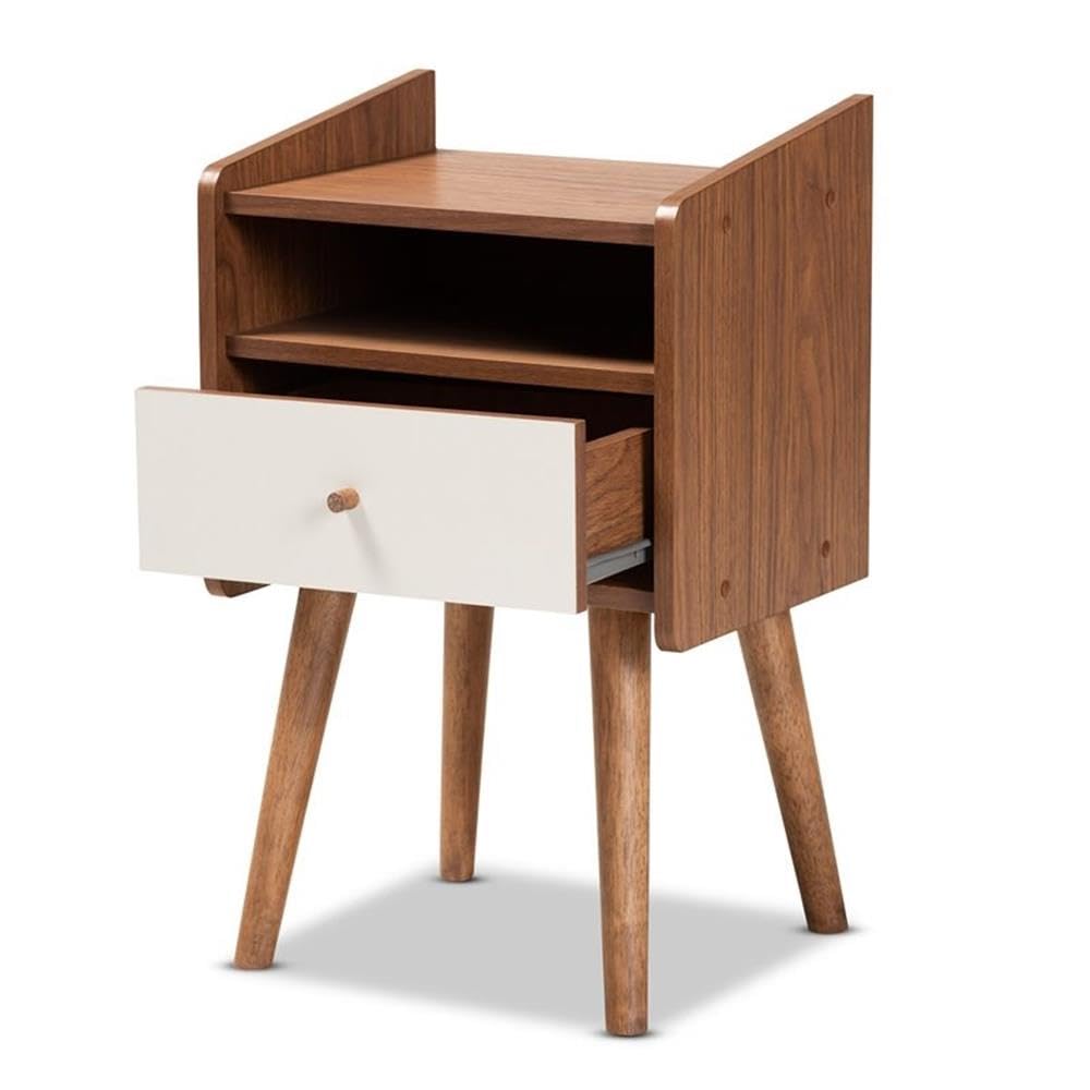 Baxton Studio Elario Mid-Century Modern Two-Tone Grey and Walnut Brown Finished Wood 1-Drawer Nightstand